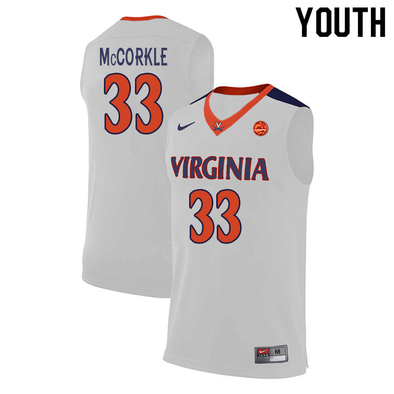 Youth #33 Carson McCorkle Virginia Cavaliers College Basketball Jerseys Sale-White